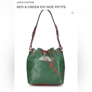 Louis Vuitton red & Borneo green epi petite bucket bag with dust bag